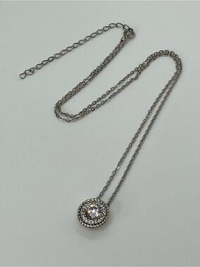 Vtg 925 Sterling Silver Dainty Solitaire CZ Twisted Cable Pendant Necklace